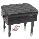 Genuine Leather Adjustable Piano Bench by GRIFFIN - Black Solid Wood Vintage Style & Heavy-Duty from GeekStands