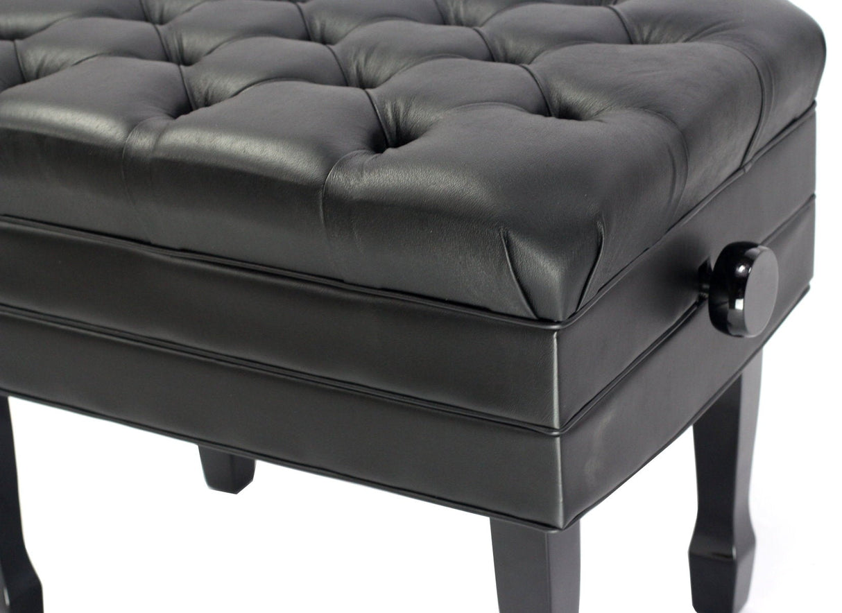 Genuine Leather Adjustable Piano Bench by GRIFFIN - Black Solid Wood Vintage Style & Heavy-Duty Ergonomic Keyboard Stool - Cushion Seat With Storage from GeekStands