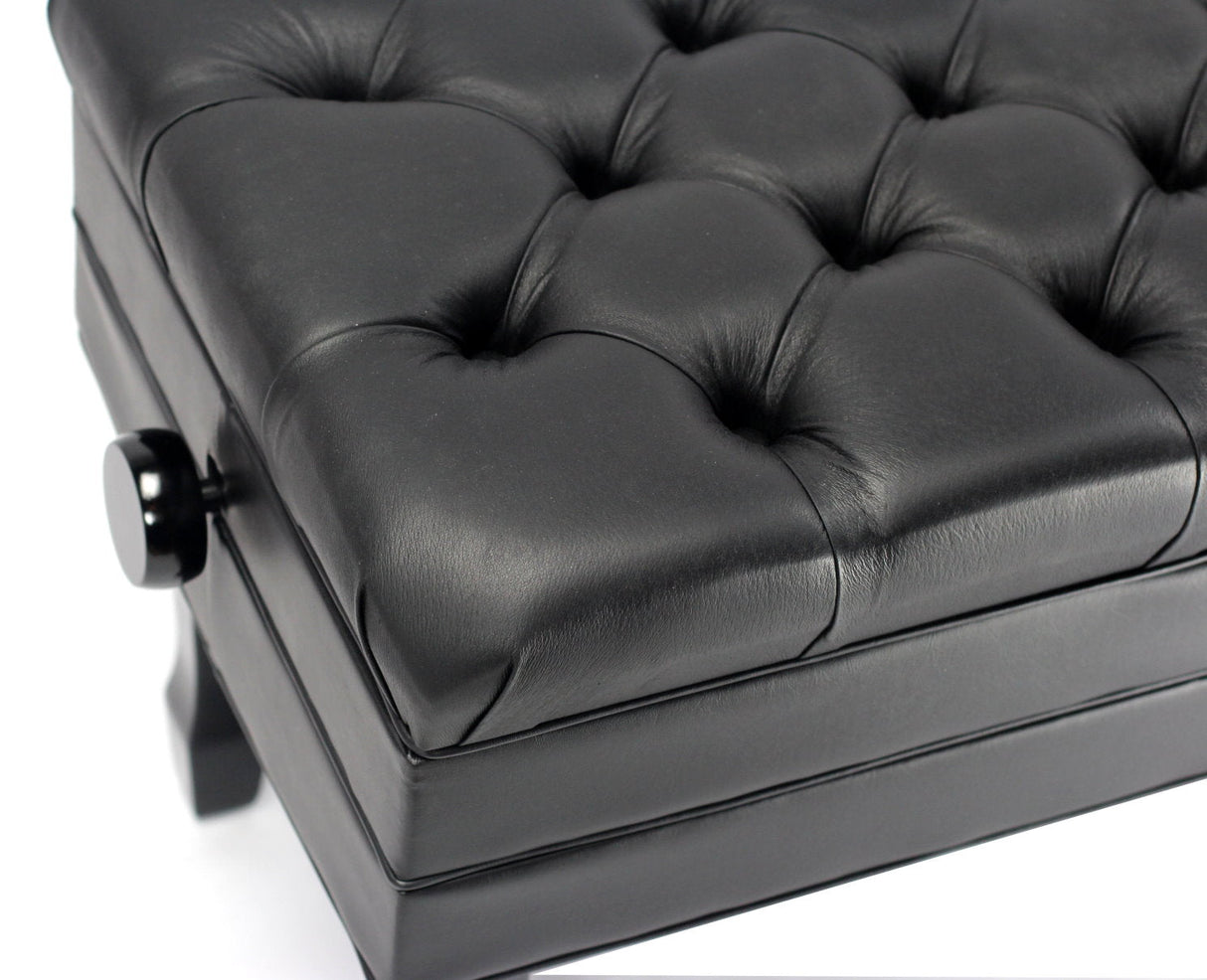 Genuine Leather Adjustable Piano Bench by GRIFFIN - Black Solid Wood Vintage Style & Heavy-Duty Ergonomic Keyboard Stool - Cushion Seat With Storage from GeekStands