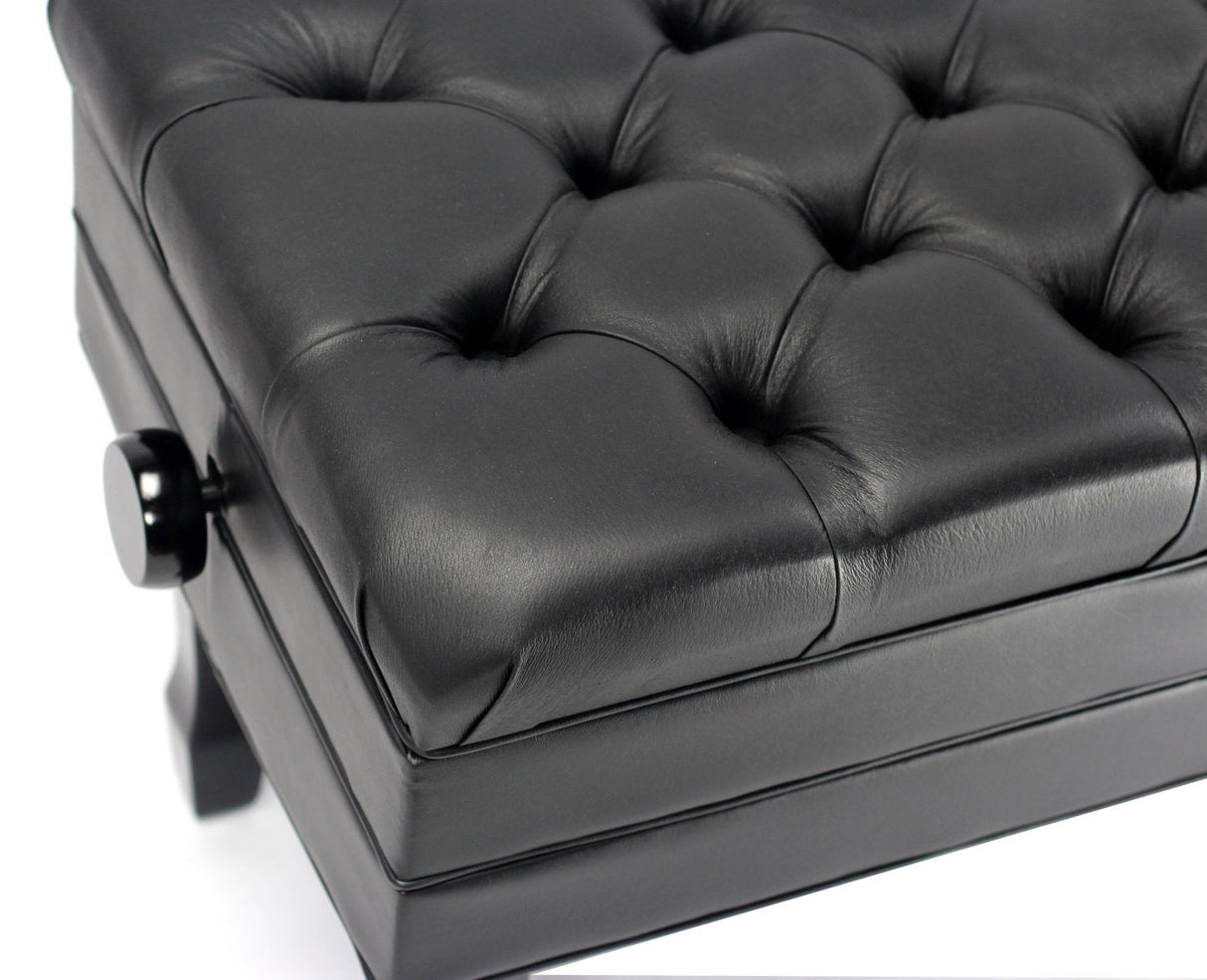 Genuine Leather Adjustable Piano Bench by GRIFFIN - Black Solid Wood Vintage Style & Heavy-Duty from GeekStands