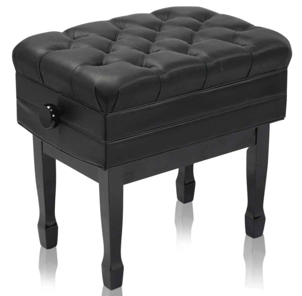 Genuine Leather Adjustable Piano Bench by GRIFFIN - Black Solid Wood Vintage Style & Heavy-Duty Ergonomic Keyboard Stool - Cushion Seat With Storage from GeekStands