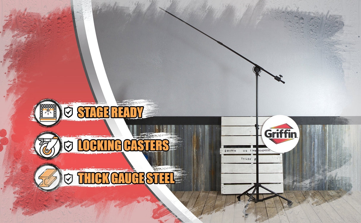 GRIFFIN Professional Studio Microphone Boom Stand with Casters - Extended Height Recording Mic from GeekStands