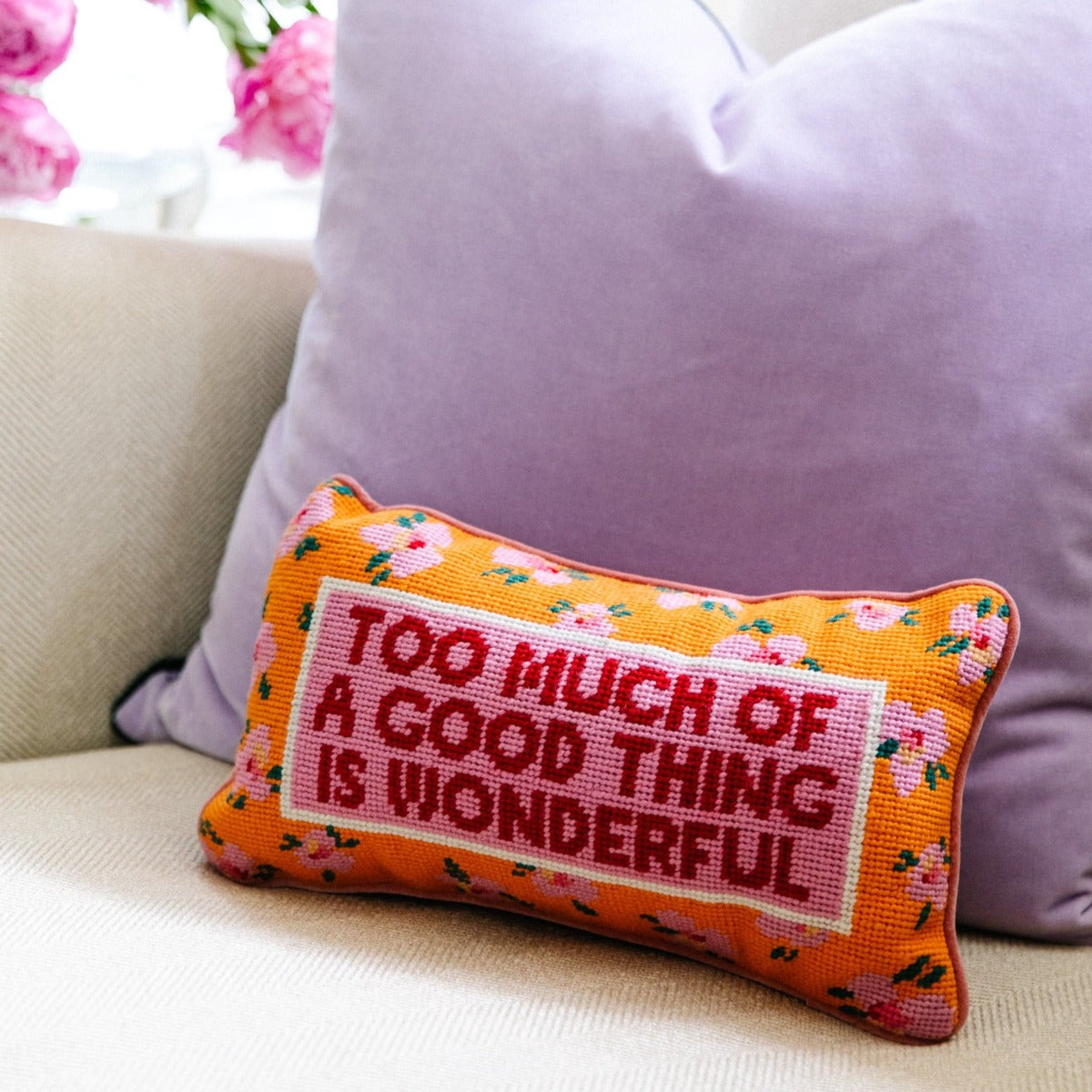 Too Much Needlepoint Pillow from Furbish Studio
