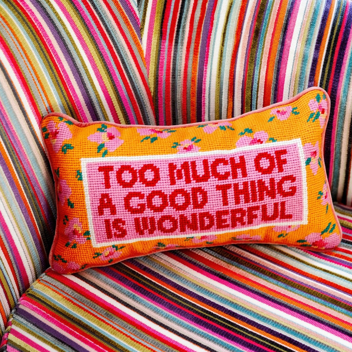 Too Much Needlepoint Pillow from Furbish Studio