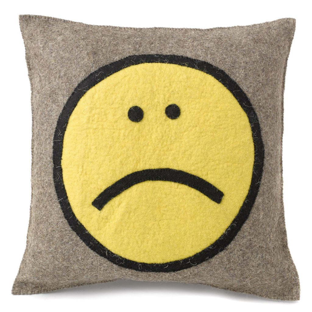 Hand Felted Wool Happy Sad Face Pillow - 20" from Arcadia Home