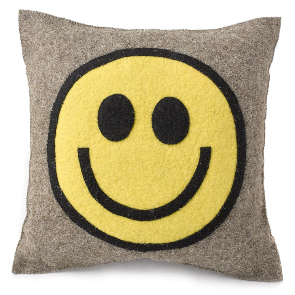 Hand Felted Wool Happy Sad Face Pillow - 20" from Arcadia Home