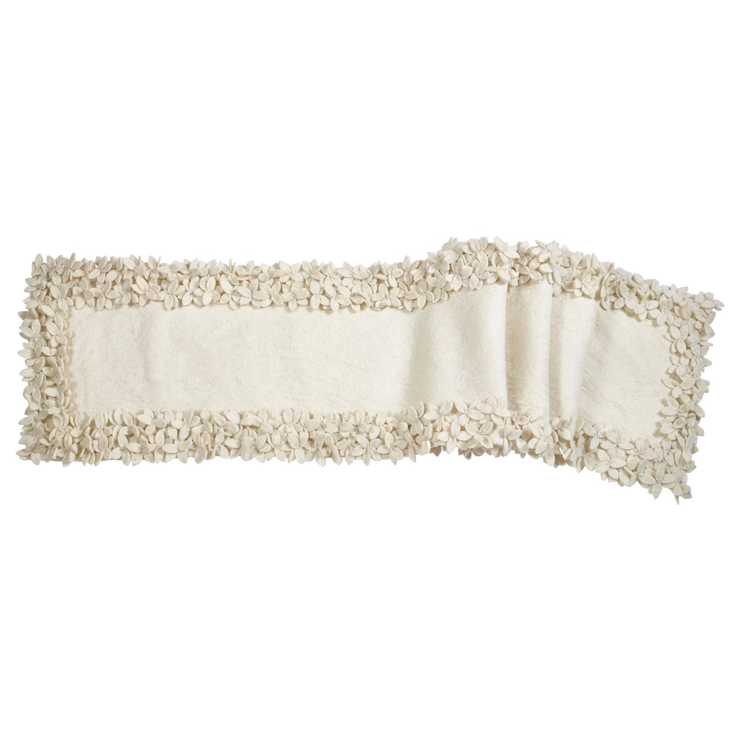 Hand Felted Wool Floral Border Table Runner in Cream, 16x90" from Arcadia Home