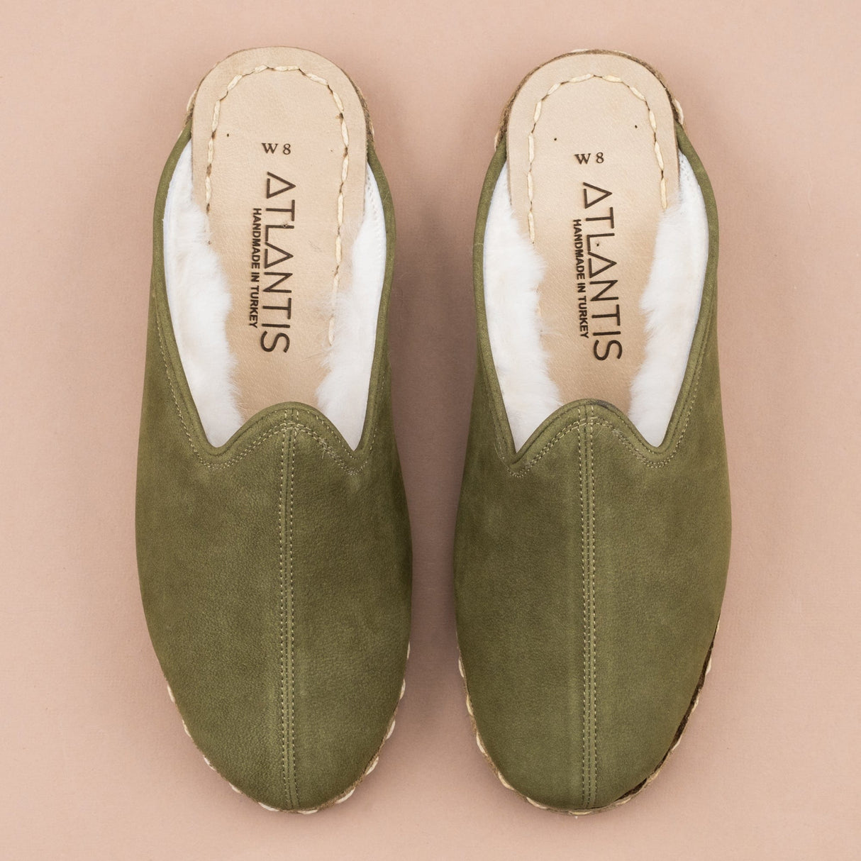 Women's Olive Shearlings from Atlantis Handmade Shoes