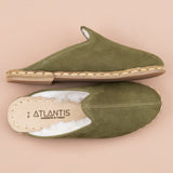 Women's Olive Shearlings from Atlantis Handmade Shoes