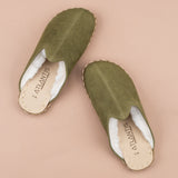 Women's Olive Barefoot Shearlings from Atlantis Handmade Shoes