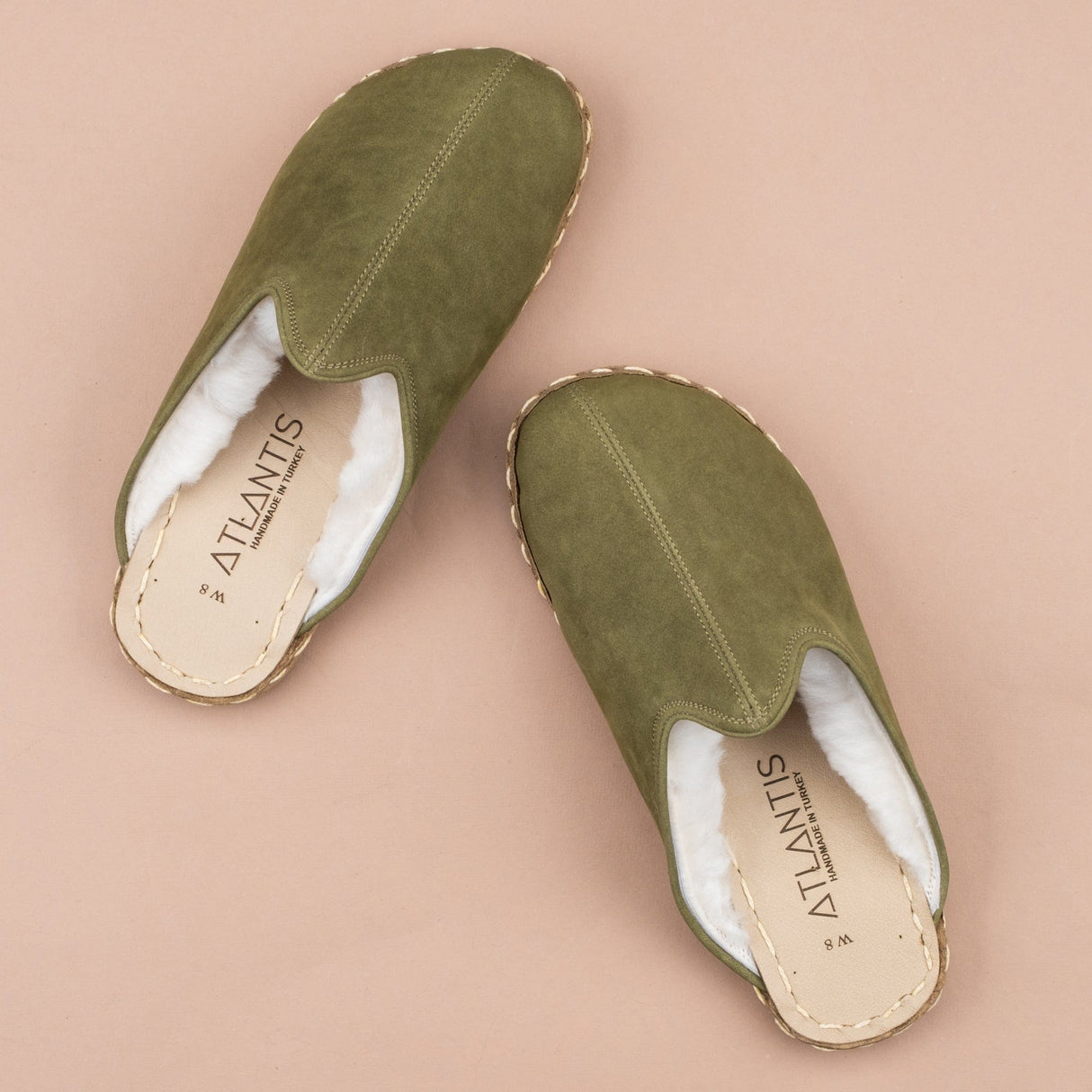 Men's Olive Barefoot Shearlings from Atlantis Handmade Shoes