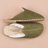 Men's Olive Barefoot Shearlings from Atlantis Handmade Shoes