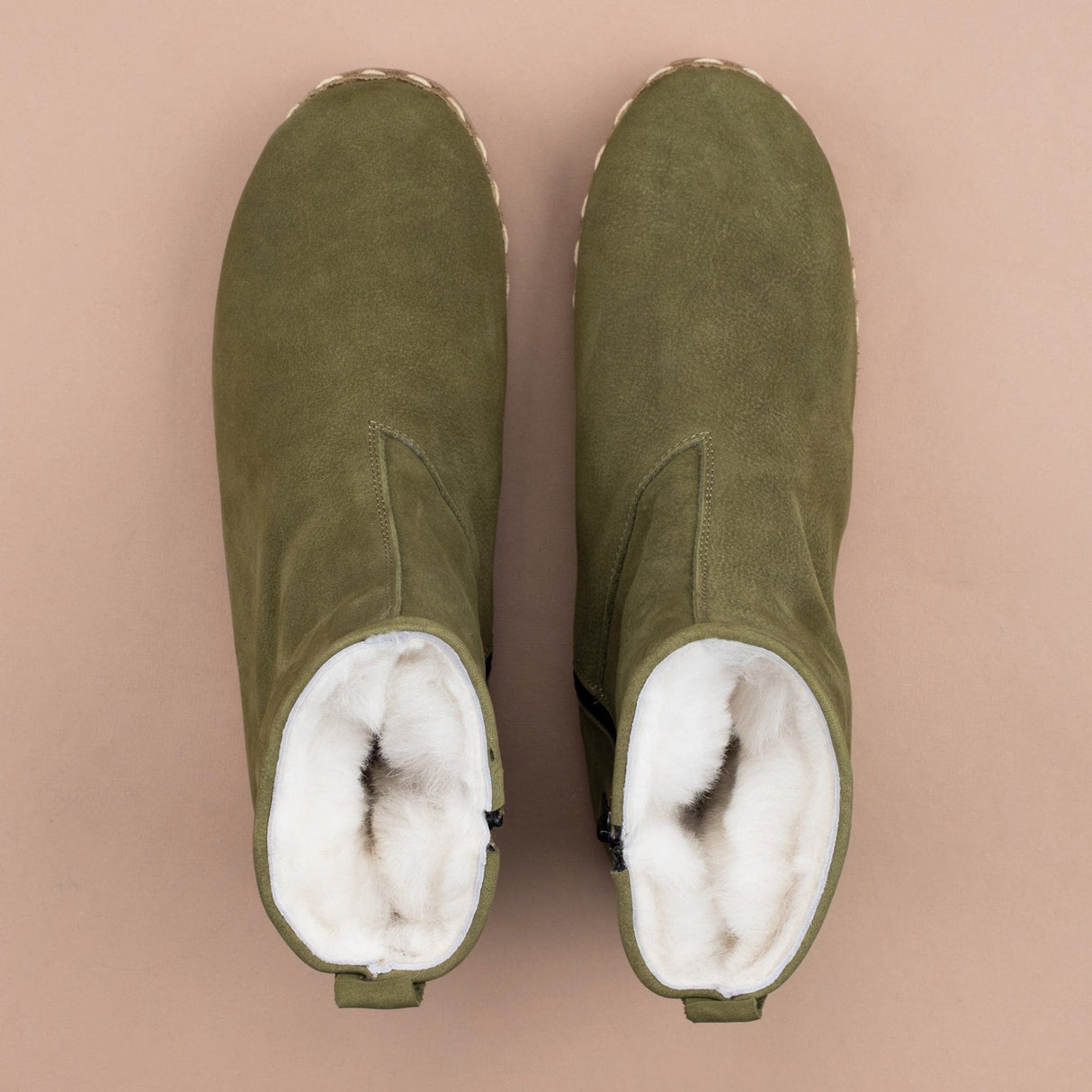 Men's Olive Shearling Boots from Atlantis Handmade Shoes