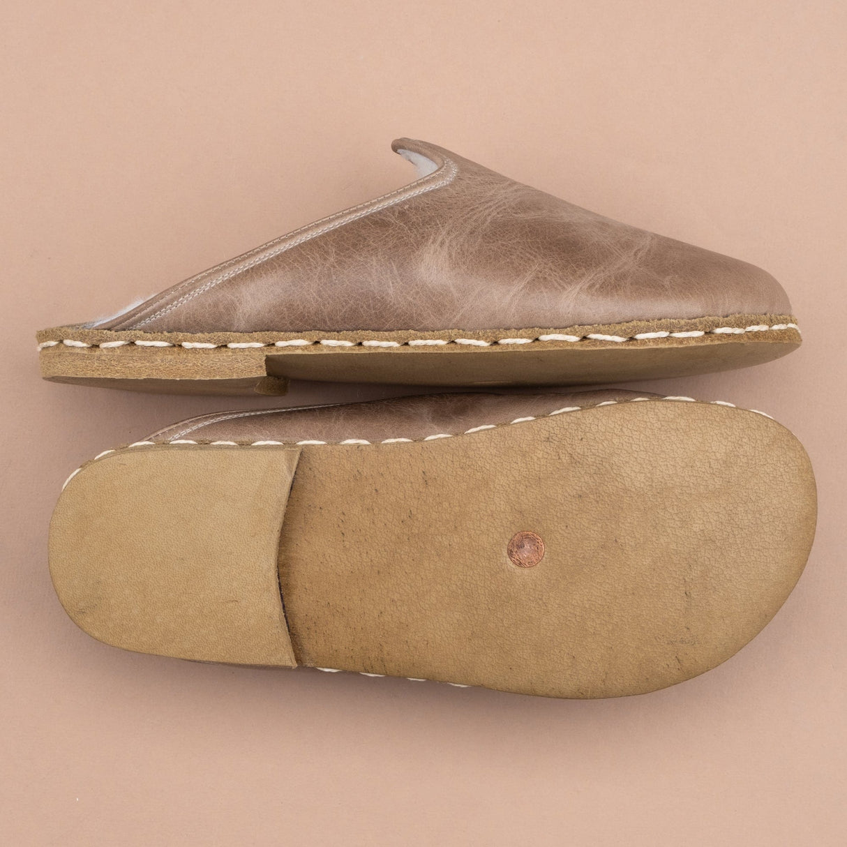 Men's Tan Barefoot Shearlings from Atlantis Handmade Shoes