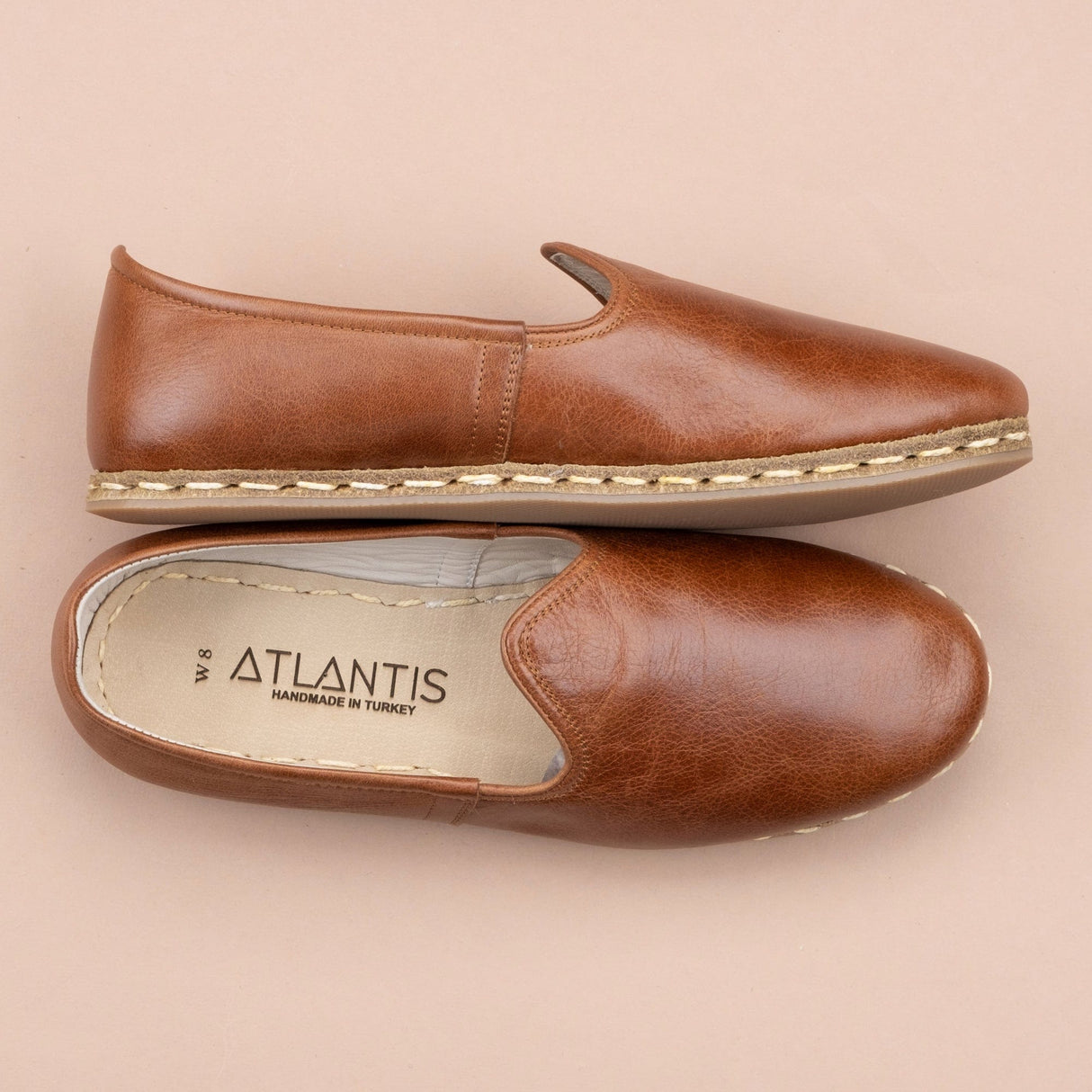 Women's Antique Brown Slip On Shoes from Atlantis Handmade Shoes