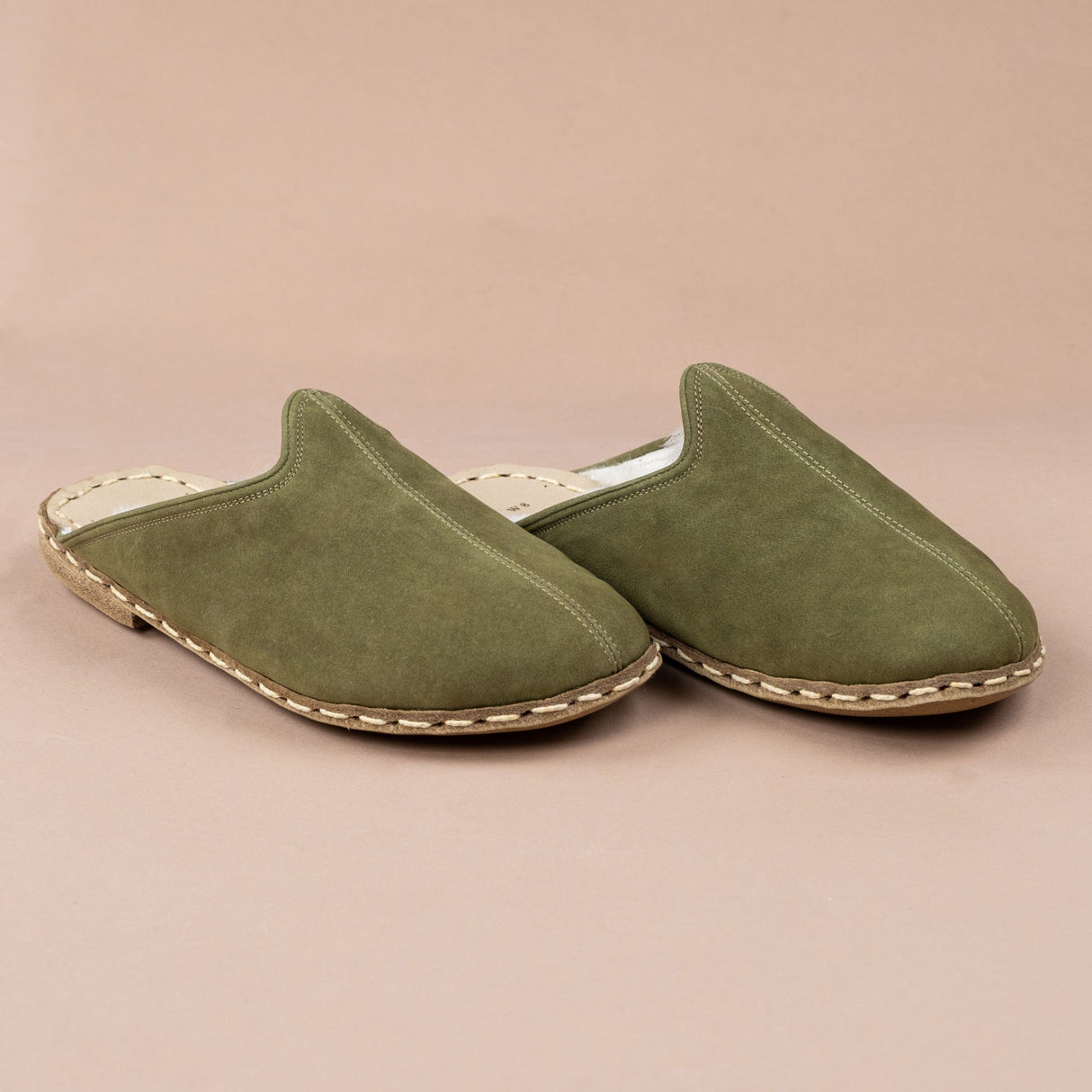 Women's Olive Barefoot Shearlings from Atlantis Handmade Shoes