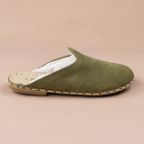 Women's Olive Barefoot Shearlings from Atlantis Handmade Shoes