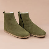 Women's Olive Shearling Boots from Atlantis Handmade Shoes