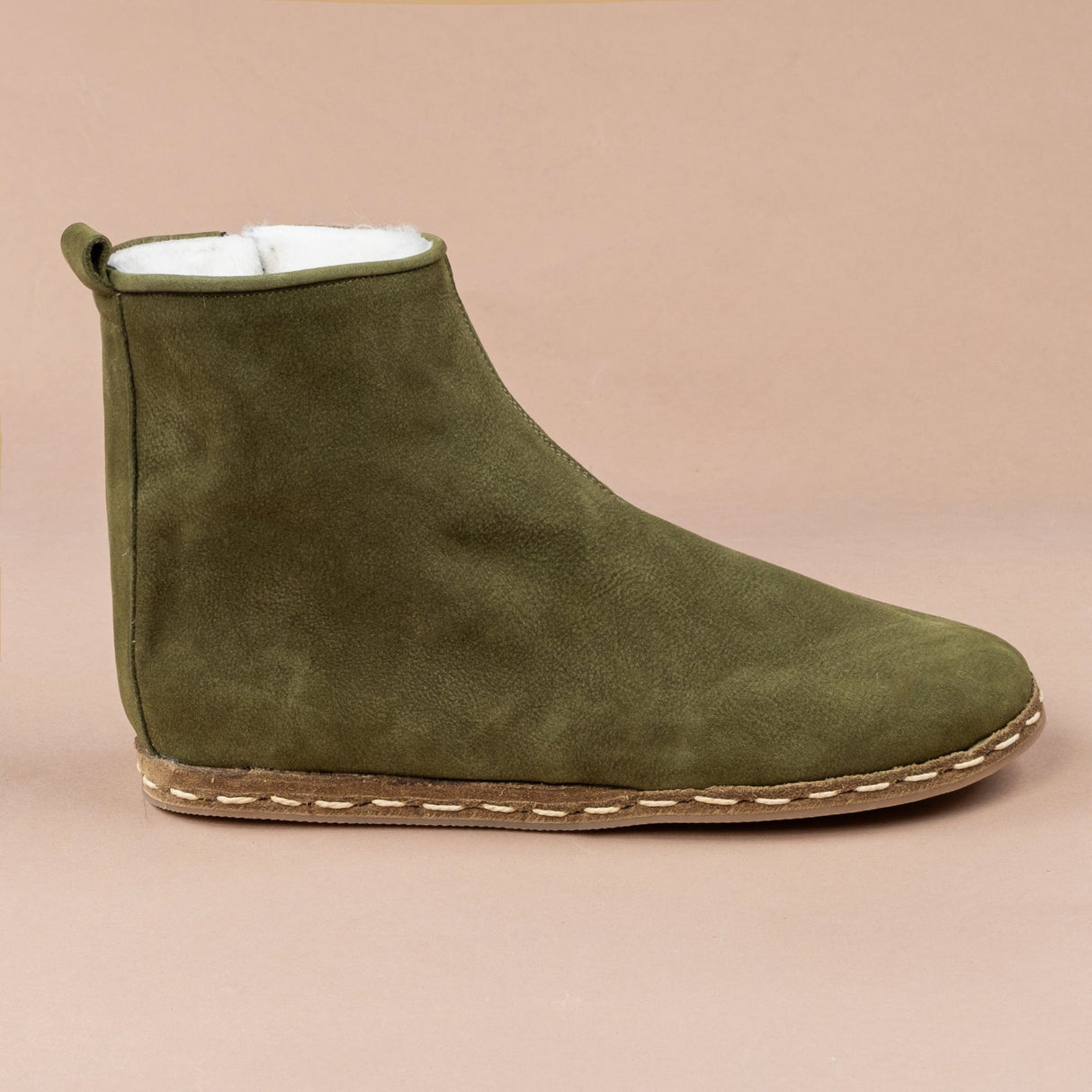Men's Olive Shearling Boots from Atlantis Handmade Shoes