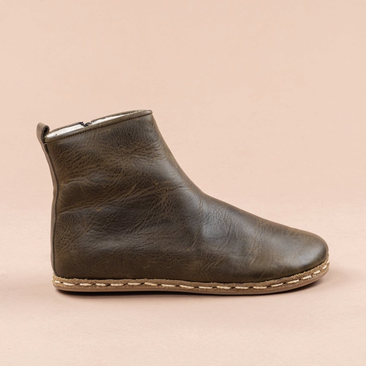 Men's Green Barefoot Boots with Fur From Atlantis Handmade Shoes