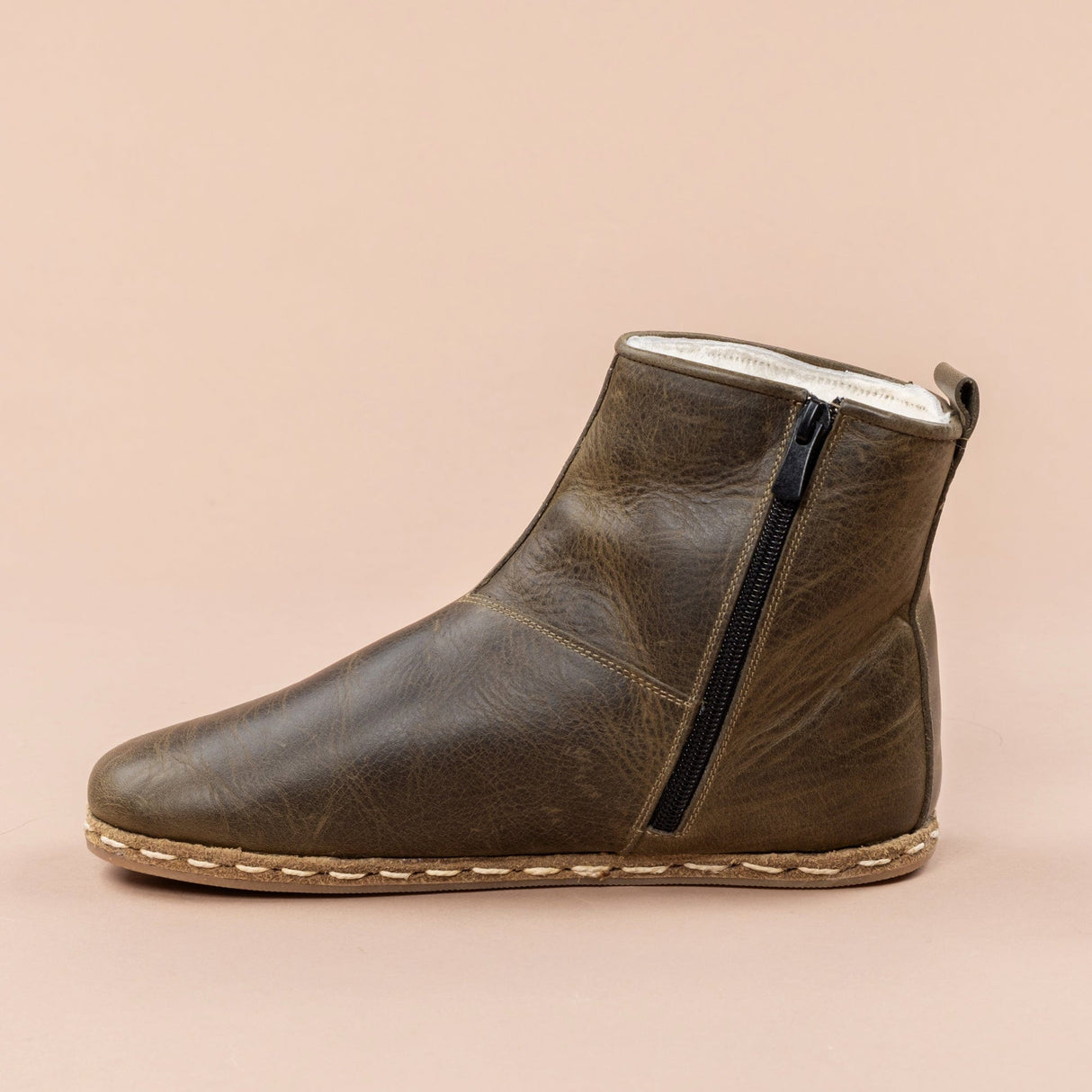 Men's Green Barefoot Boots with Fur From Atlantis Handmade Shoes