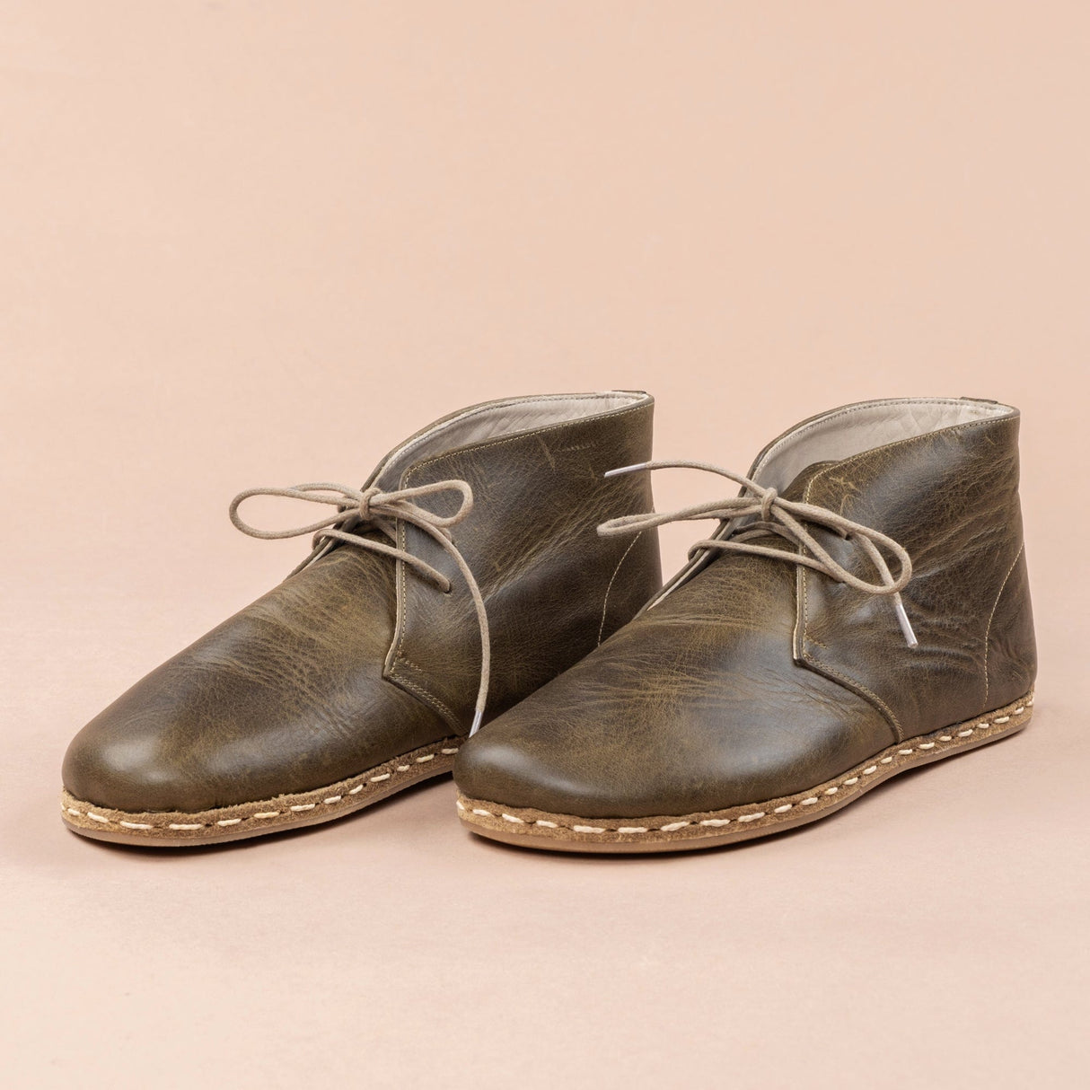 Men's Green Barefoot Boots with Laces From Atlantis Handmade Shoes
