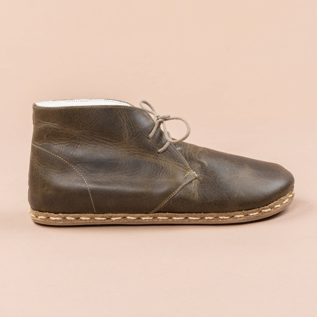 Women's Green Barefoot Oxford Boots with Fur from Atlantis Handmade Shoes