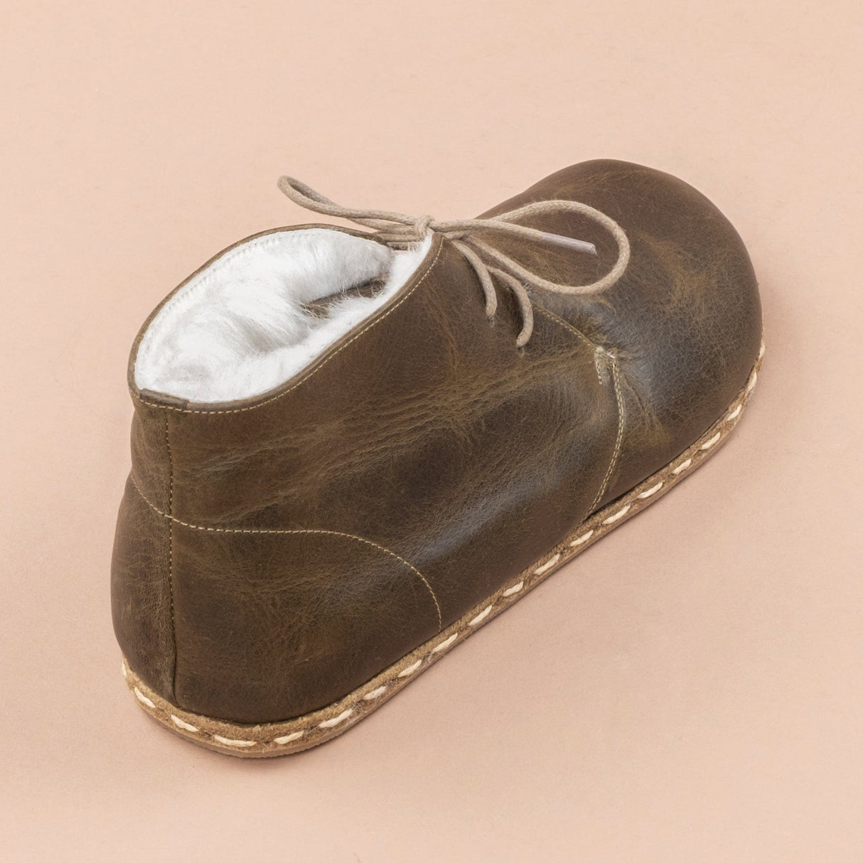 Women's Green Barefoot Oxford Boots with Fur from Atlantis Handmade Shoes