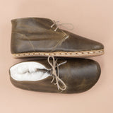 Women's Green Barefoot Oxford Boots with Fur from Atlantis Handmade Shoes