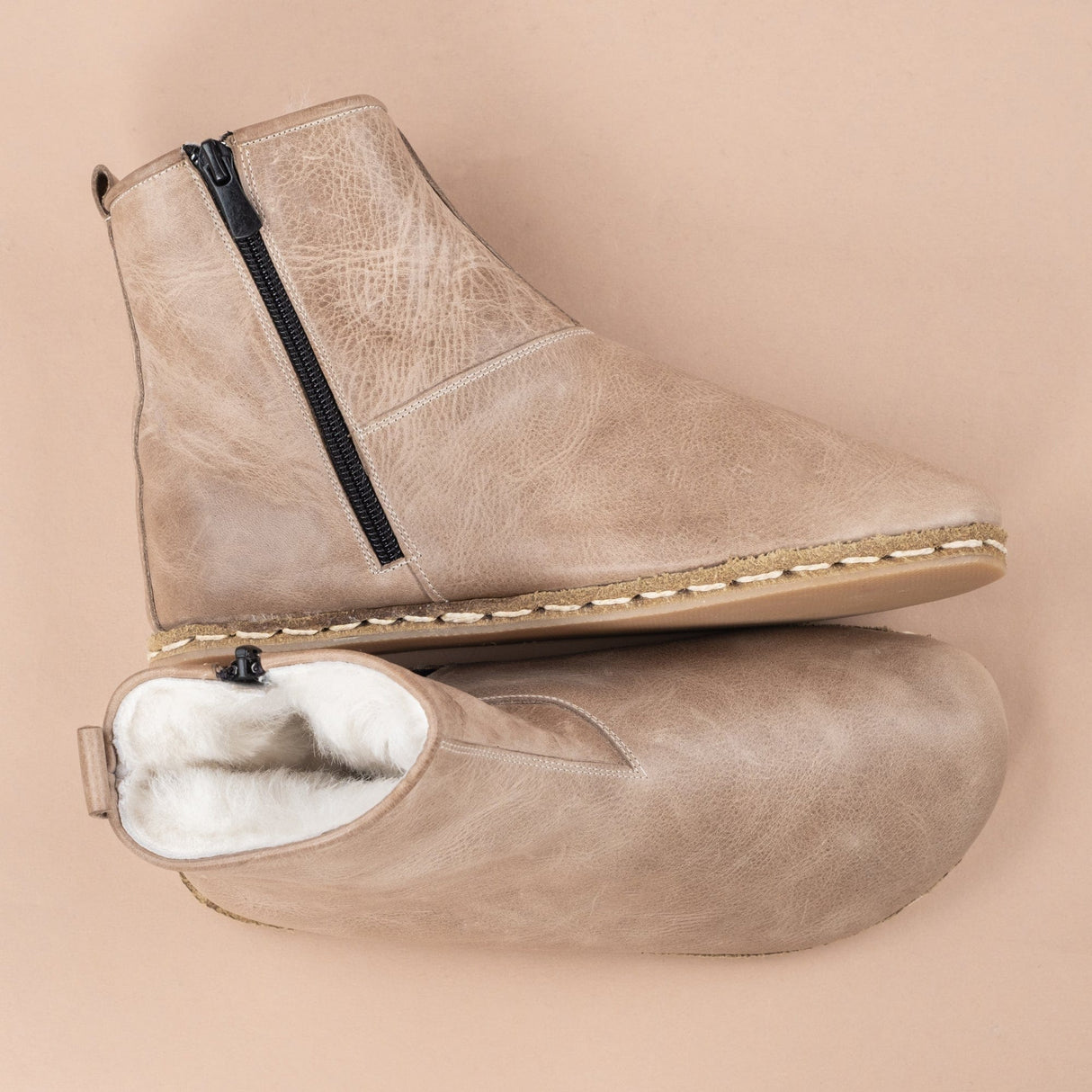 Women's Tan Barefoot Boots with Fur from Atlantis Handmade Shoes