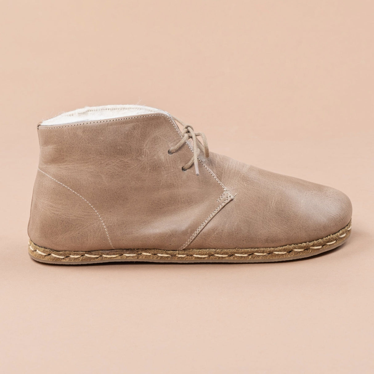 Women's Tan Barefoot Oxford Boots with Fur from Atlantis Handmade Shoes
