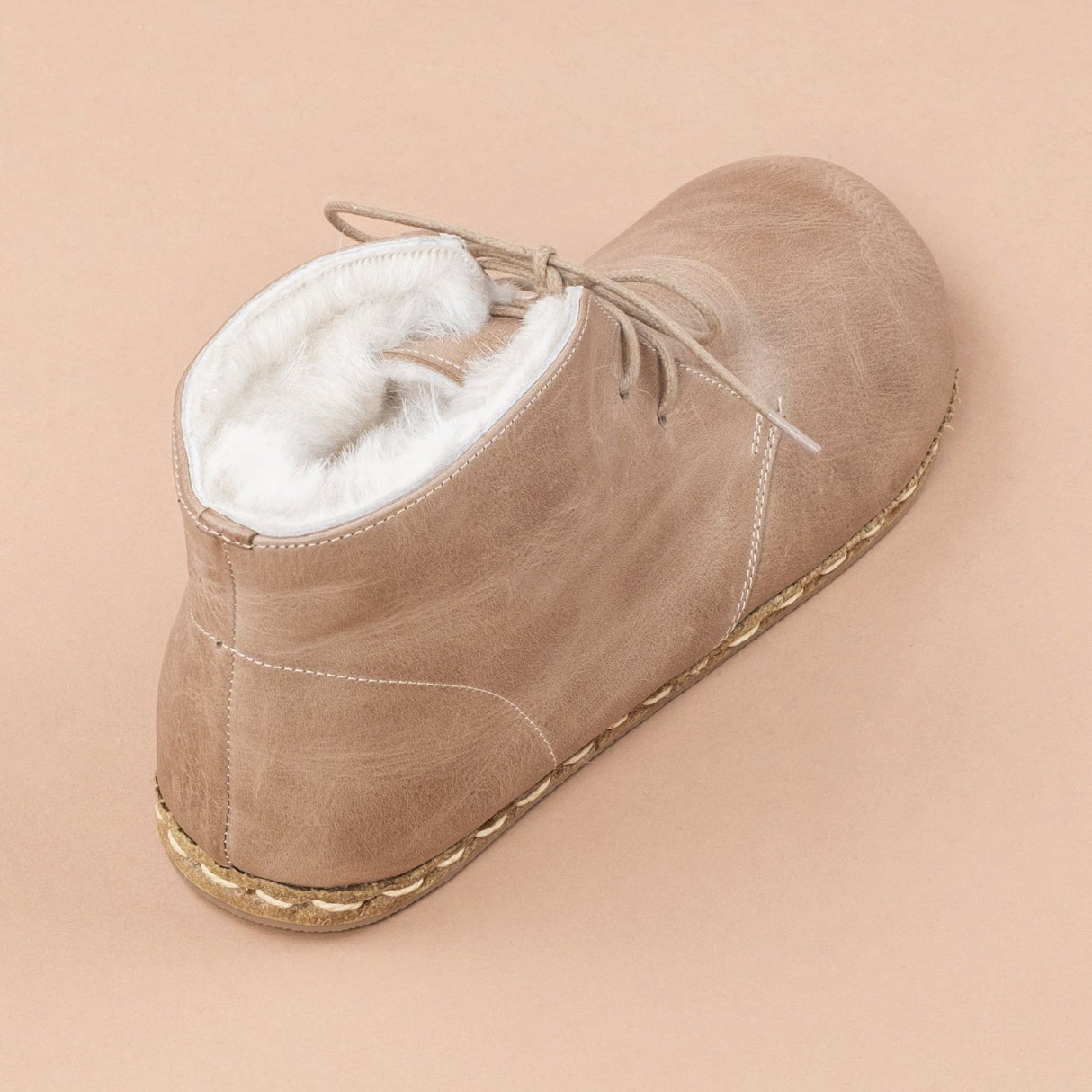 Women's Tan Barefoot Oxford Boots with Fur from Atlantis Handmade Shoes
