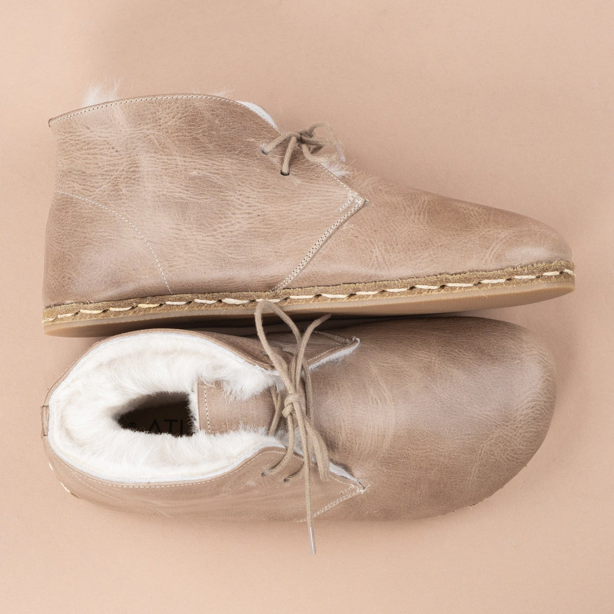 Women's Tan Barefoot Oxford Boots with Fur from Atlantis Handmade Shoes