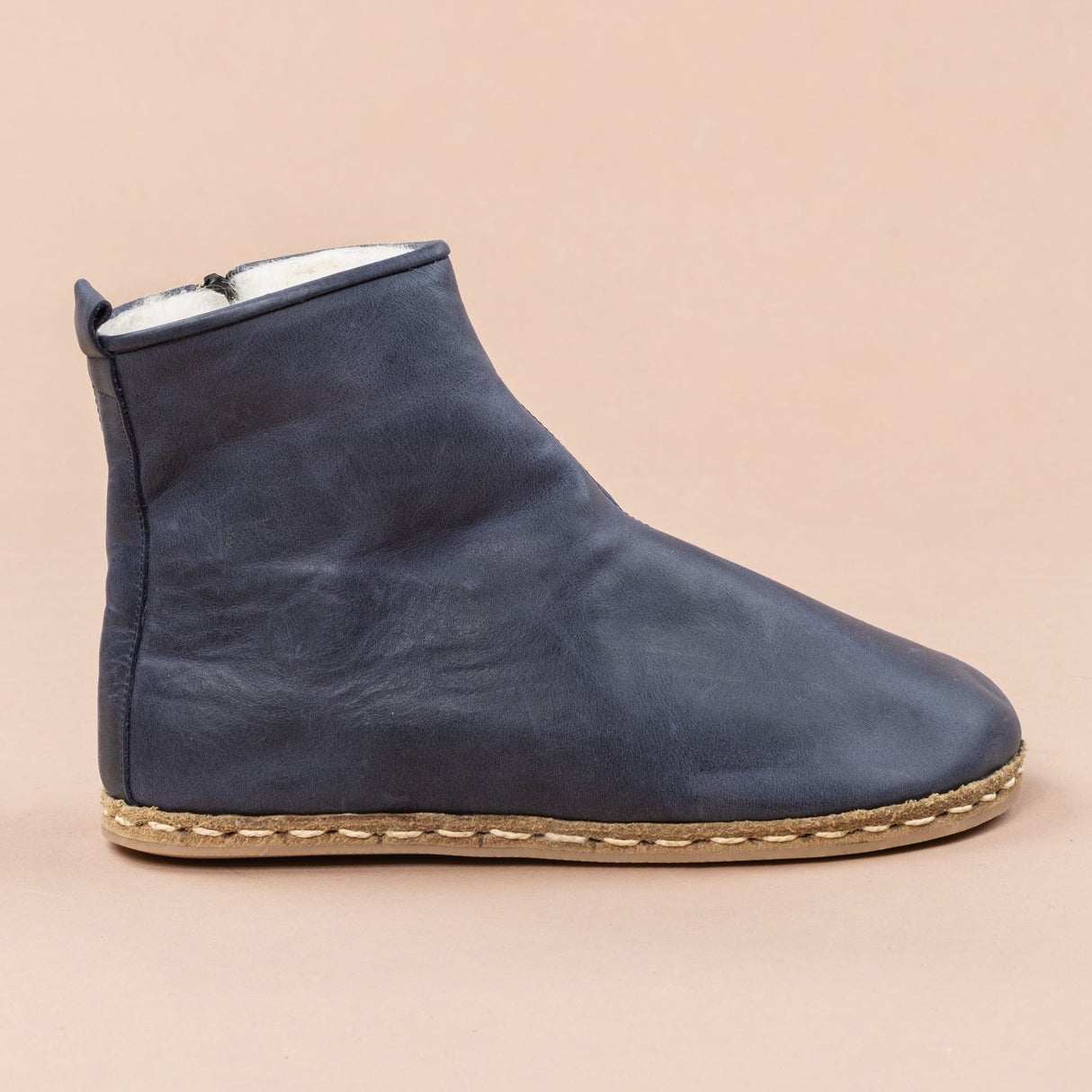 Women's Blue Barefoot Boots with Fur from Atlantis Handmade Shoes