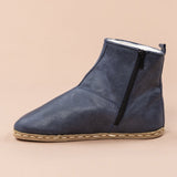 Women's Blue Barefoot Boots with Fur from Atlantis Handmade Shoes