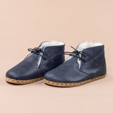 Women's Blue Barefoot Oxford Boots with Fur from Atlantis Handmade Shoes