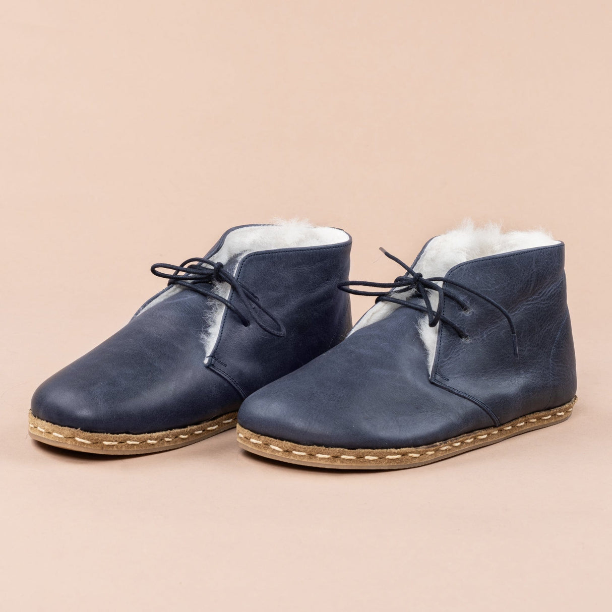 Men's Blue Barefoot Oxford Boots with Fur From Atlantis Handmade Shoes