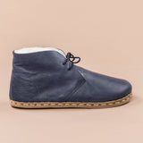 Women's Blue Barefoot Oxford Boots with Fur from Atlantis Handmade Shoes