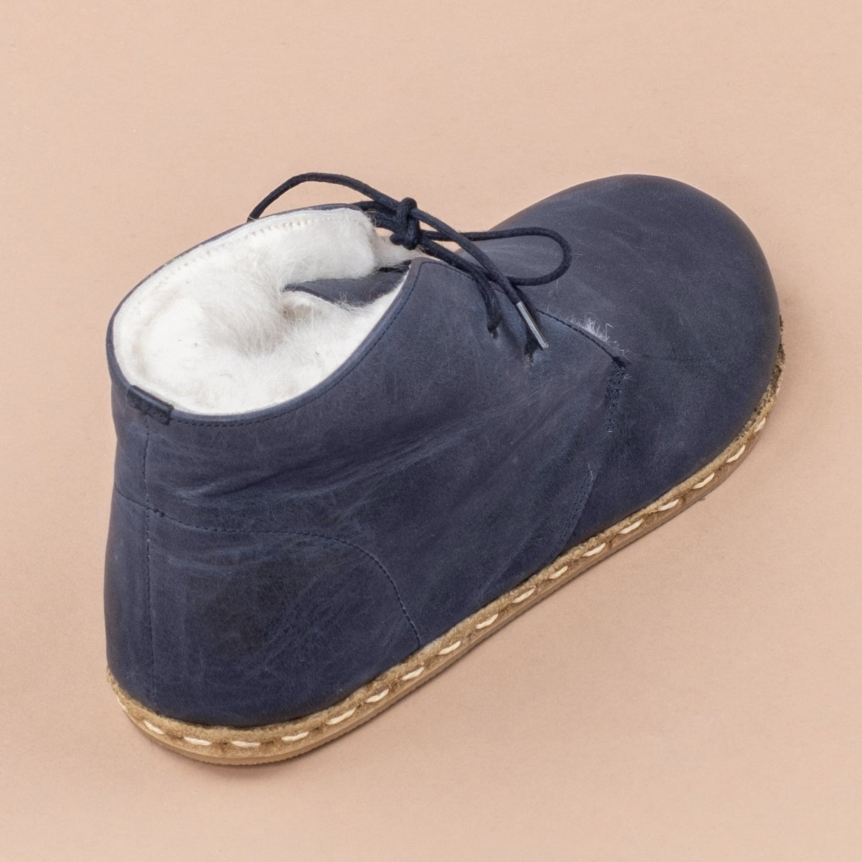Women's Blue Barefoot Oxford Boots with Fur from Atlantis Handmade Shoes