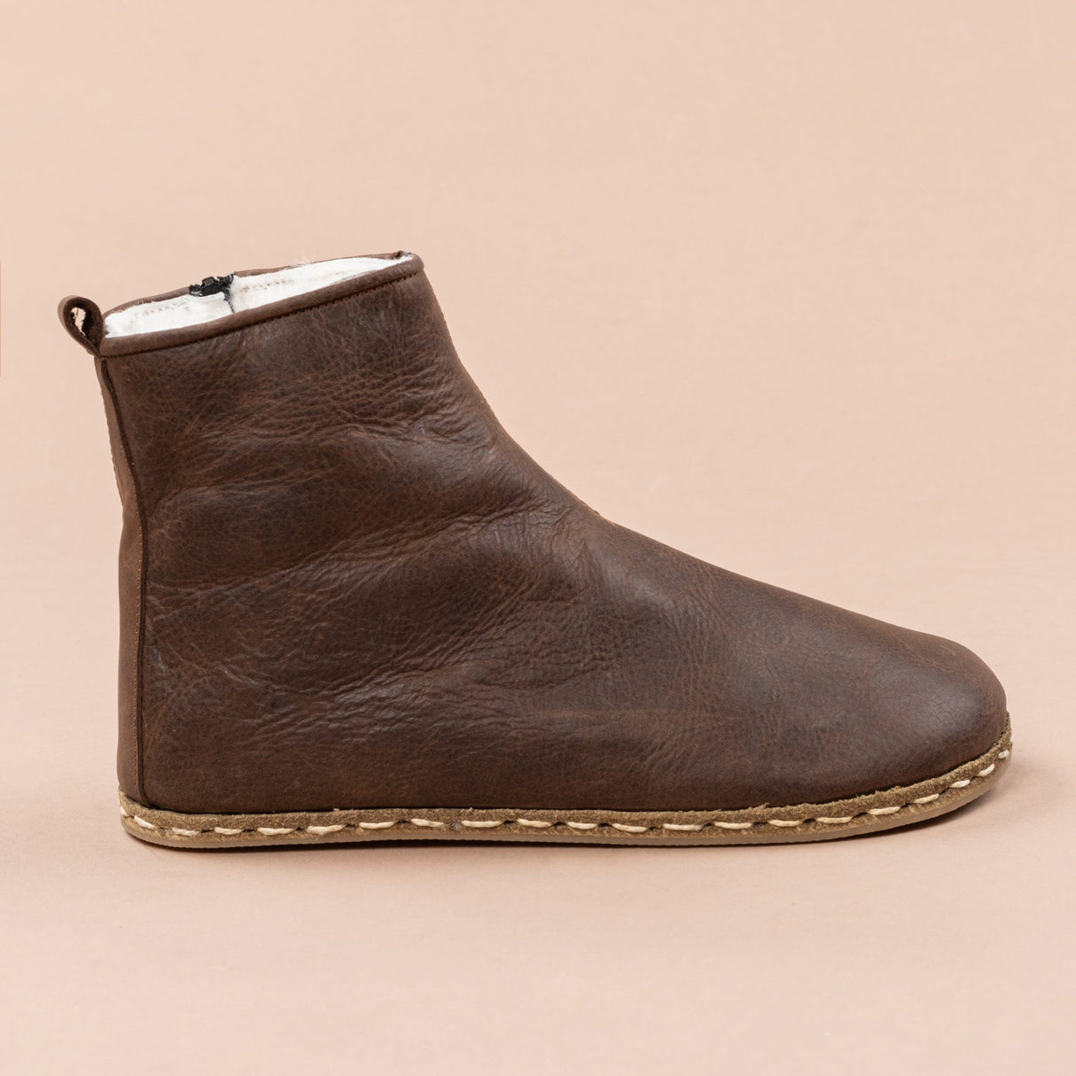 Men's Coffee Barefoot Boots with Fur From Atlantis Handmade Shoes