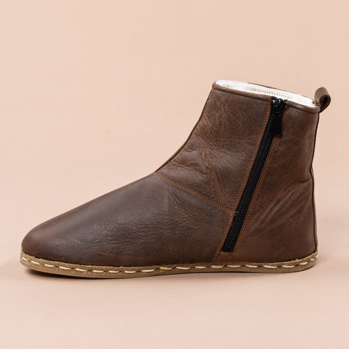 Men's Coffee Barefoot Boots with Fur From Atlantis Handmade Shoes