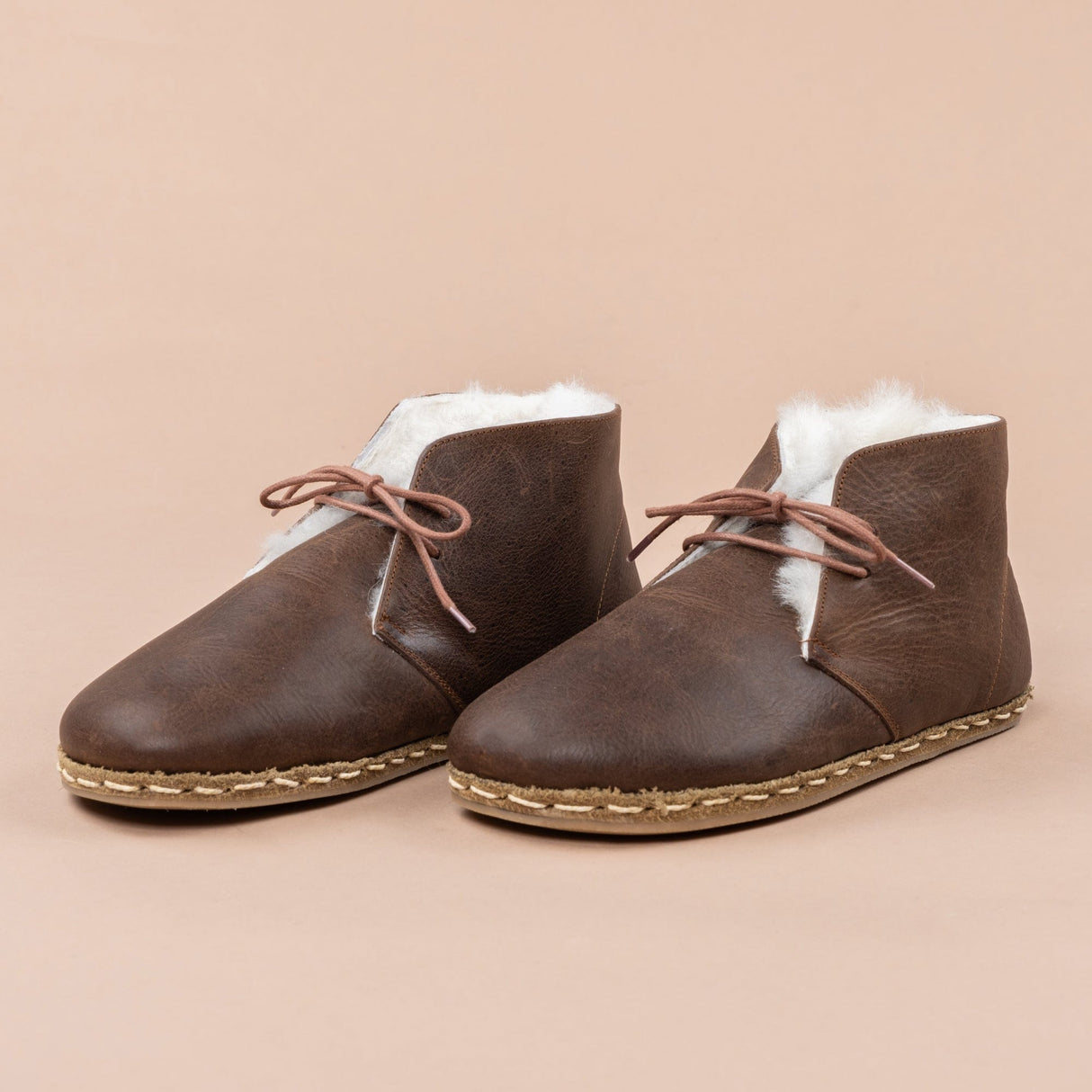 Men's Coffee Barefoot Oxford Boots with Fur From Atlantis Handmade Shoes