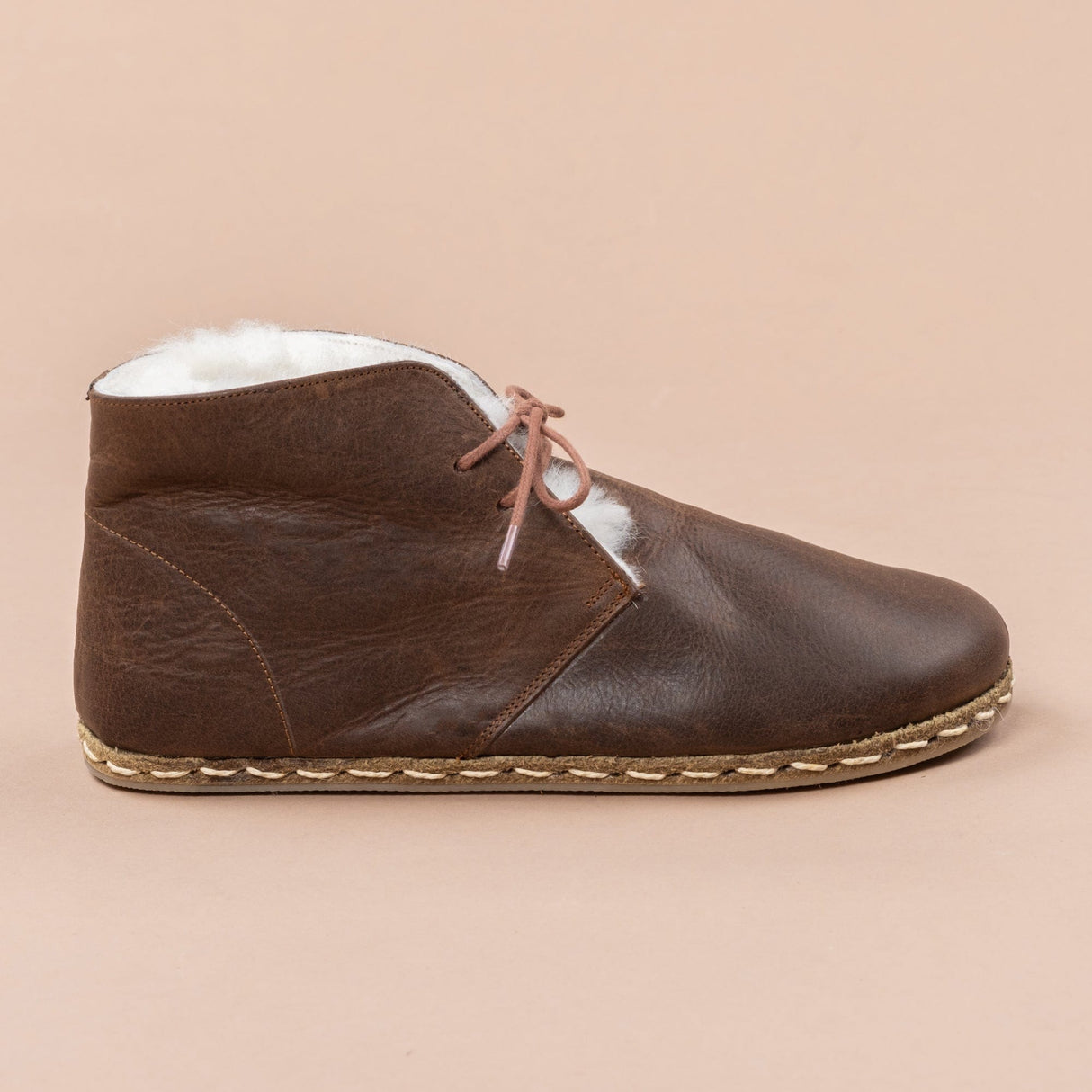 Women's Coffee Barefoot Oxford Boots with Fur from Atlantis Handmade Shoes