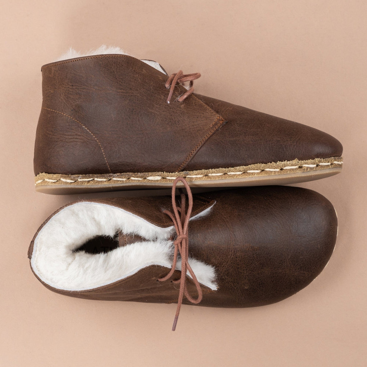 Women's Coffee Barefoot Oxford Boots with Fur from Atlantis Handmade Shoes