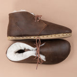 Women's Coffee Barefoot Oxford Boots with Fur from Atlantis Handmade Shoes