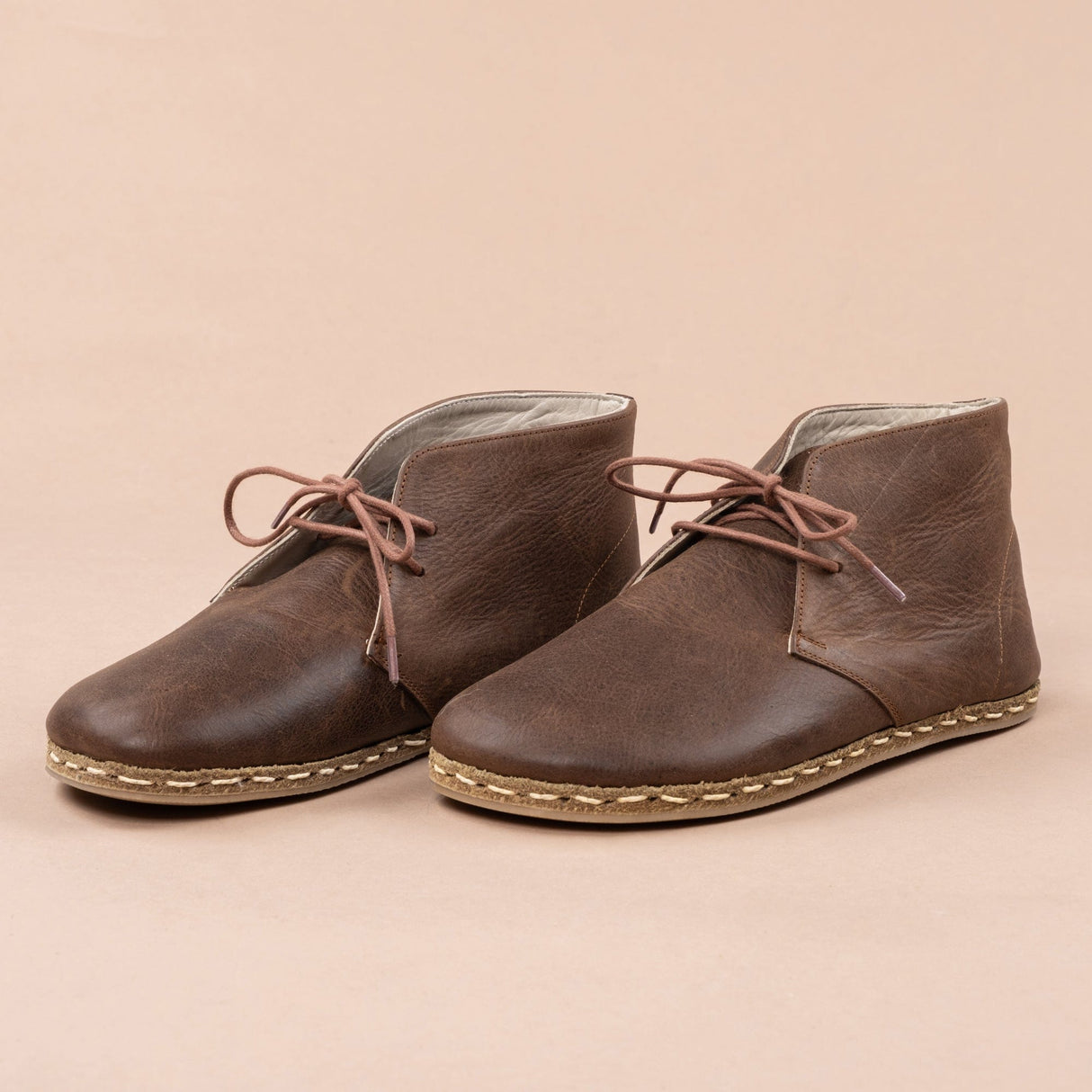 Men's Coffee Barefoot Boots with Laces From Atlantis Handmade Shoes