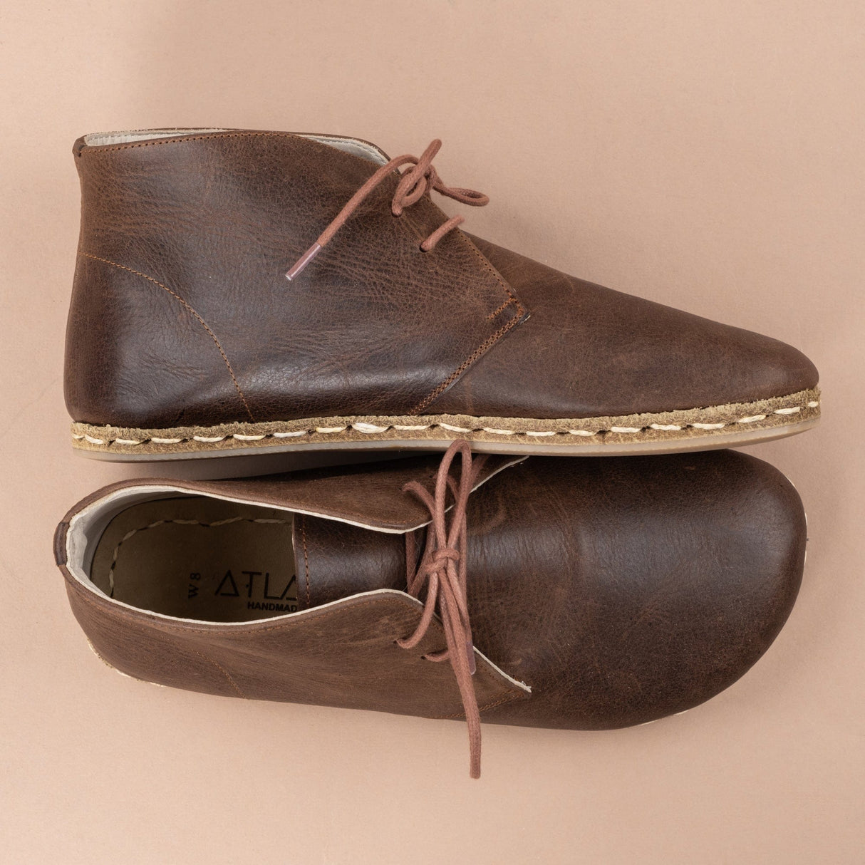 Men's Coffee Barefoot Boots with Laces From Atlantis Handmade Shoes
