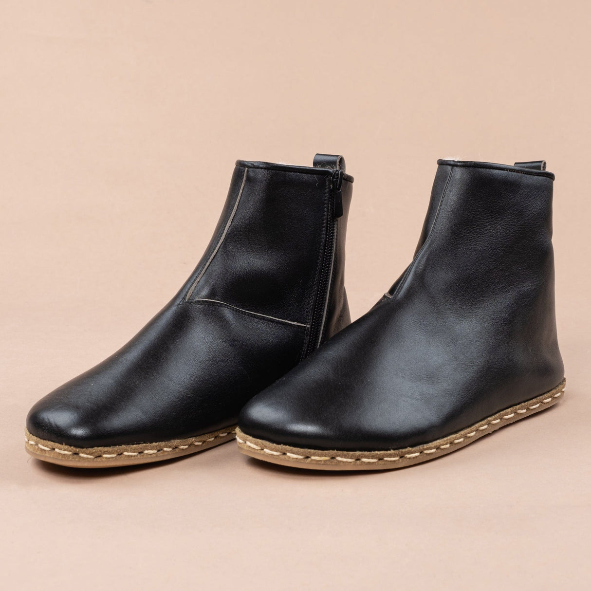 Women's Black Barefoot Boots with Fur from Atlantis Handmade Shoes