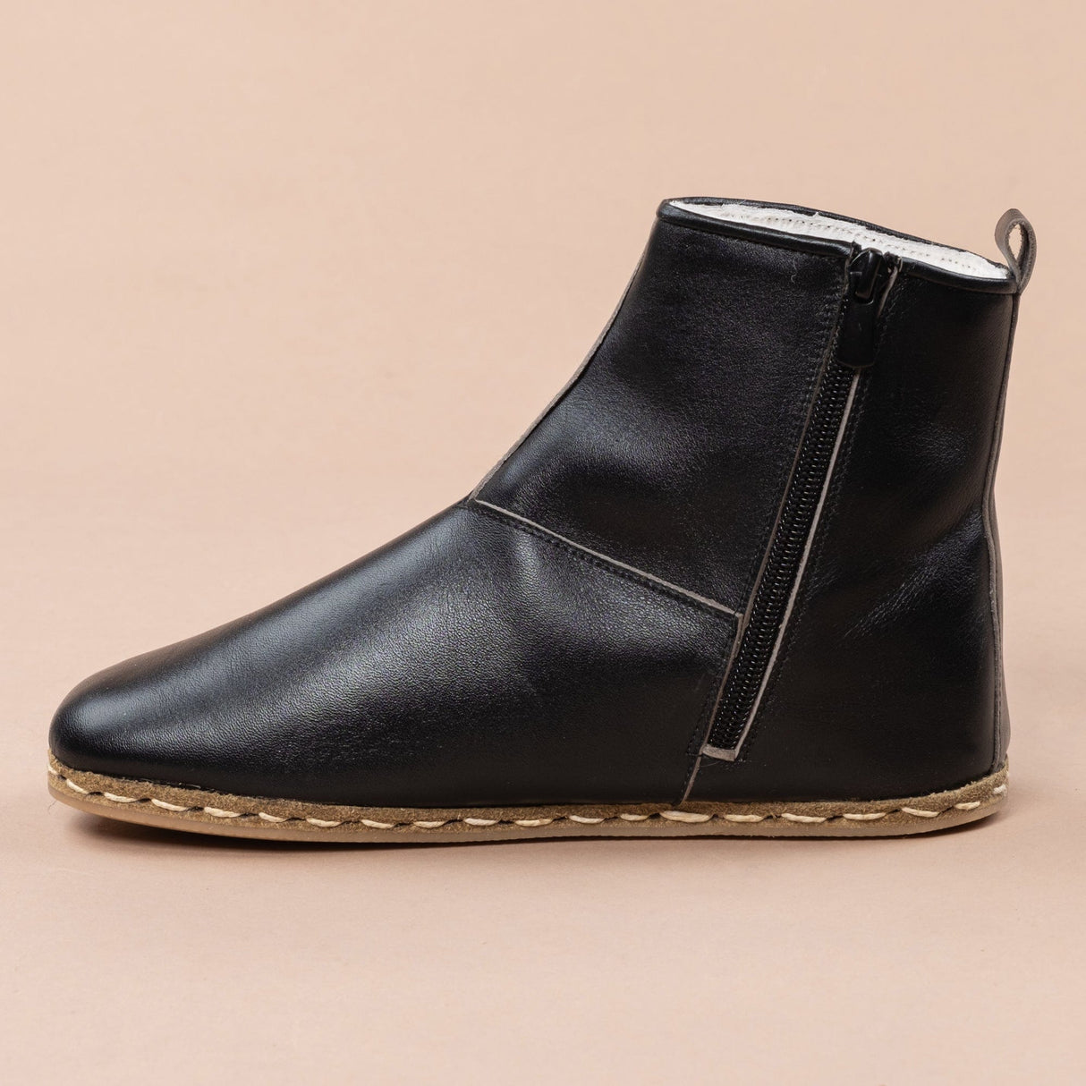 Women's Black Barefoot Boots with Fur from Atlantis Handmade Shoes