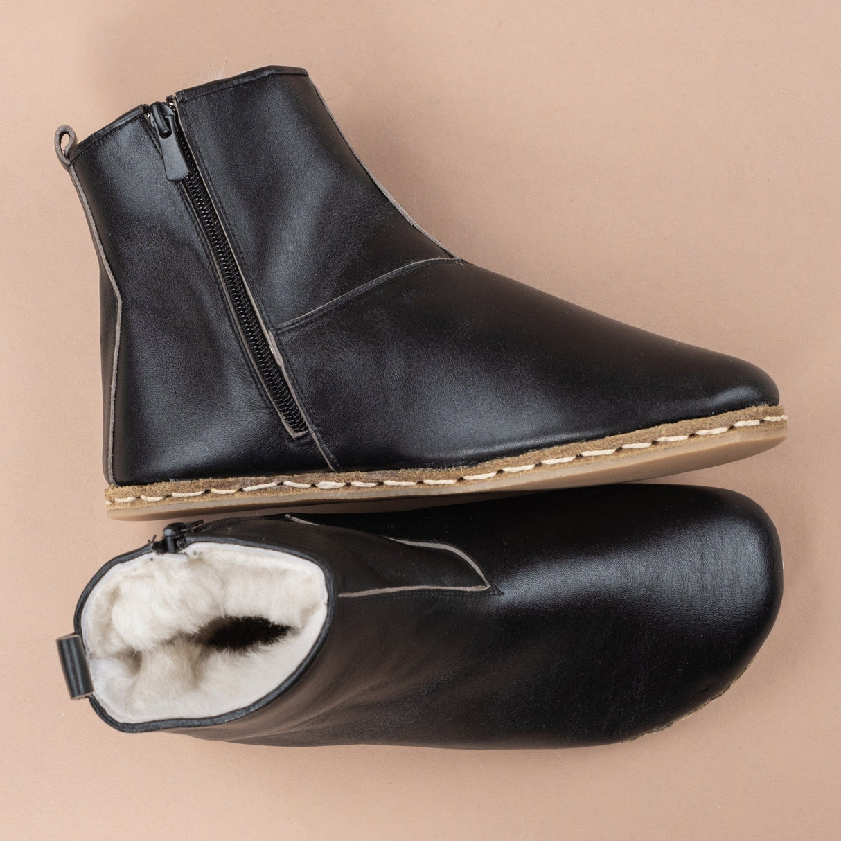 Women's Black Barefoot Boots with Fur from Atlantis Handmade Shoes